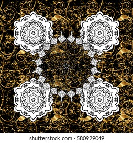 Gold black floral ornament in baroque style. Golden element on black background. Gold Wallpaper on texture background.Damask pattern repeating background.