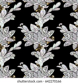 Gold black floral ornament in baroque style. Golden floral wallpaper. Seamless pattern. Damask background. Golden element on black background.