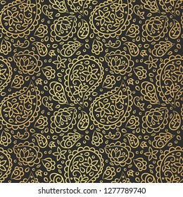 Gold and black floral seamless pattern. Vintage vector, paisley elements. Traditional,Turkish, Indian motifs. Great for fabric and textile, wallpaper, packaging or any desired idea.