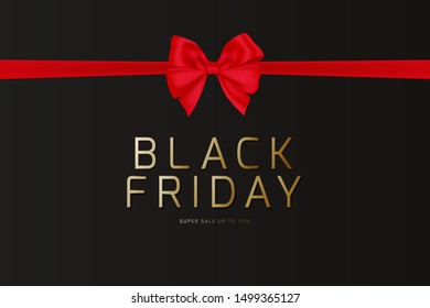 gold black Friday on black background with red bow concept for banner discount sale on black Friday in vector illustration