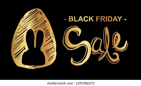 Gold Black Friday Sale Banner and Egg Easter. Flat Line Icon, Sign, Symbol Isolated Background. Graphic Design Abstract Art, Elements, Vector Illustration EPS 10.