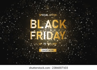 Gold black friday sale banner with golden serpentine and 50 percent discount. web, poster, promotions. Vector illustration.