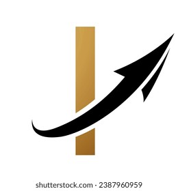 Gold and Black Futuristic Letter I Icon with an Arrow on a White Background