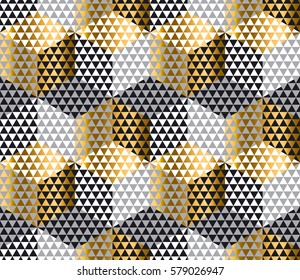 gold and black geometry hexagon seamless fabric sample. geometric pattern swatch vector illustration for wrapping paper, background