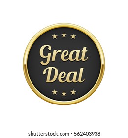 Gold black great deal round badge, banner 