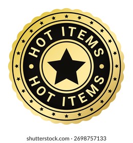 Sello de goma aislado de los artículos calientes del oro y del negro, etiqueta engomada, muestra con la Ilustración vectorial del icono de la estrella