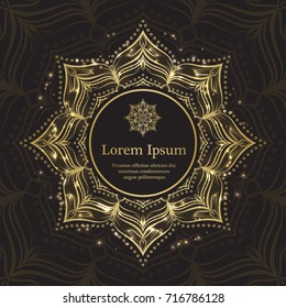 Gold and black invitation template with floral mandala ornament