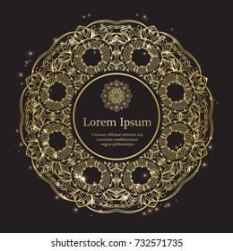 Gold and black invitation template with floral mandala ornament