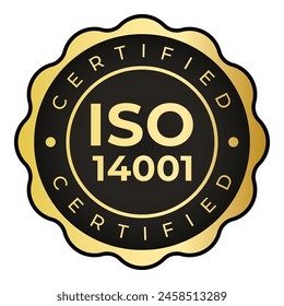 Gold and Black ISO 14001 Certified isolated stamp sticker vector illustration