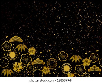 Gold Black Japanese Floral Pattern Stock Vector Royalty Free