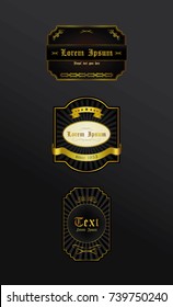 Gold and black labels. Vector illustration.