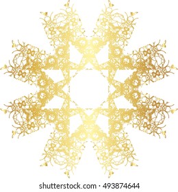 Gold and black lace pattern on a white background. 