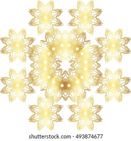 Gold and black lace pattern on a white background.