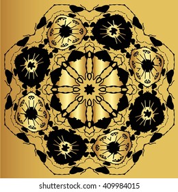 Gold and black lace round pattern on a mustard background