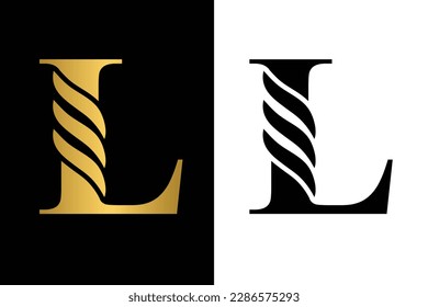 Gold and black  letter L  Vintage golden flower ornament initial letters.  Alphabet. Logo vector 