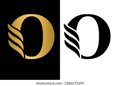 Gold and black  letter O Vintage golden flower ornament initial letters.  Alphabet. Logo vector 