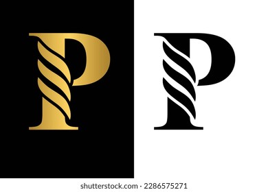 Gold and black  letter P Vintage golden flower ornament initial letters.  Alphabet. Logo vector 