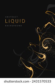 Gold and black Liquid backgrounds. Luxury Marble stone texture with glowing golden veins. Futuristic poster with abstract lines. Vector minimalistic illustration.