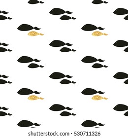 Gold and black lobster. Silhouette illustration. Modern pattern for gift paper, wallpapers etc.