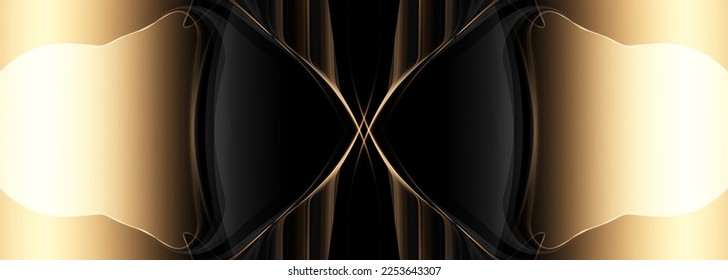 Gold and black luxury abstract background. Luxury wide horizontal banner with black and golden decoration, lines and shapes. Vector illustration