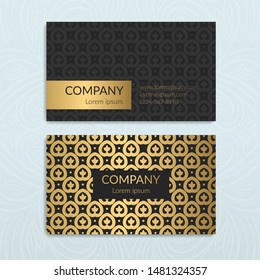 Gold and black luxury business card design. Geometric vector ornament template. Vintage classic elements. Can be used for wallpaper and background. Great for invitation and decoration.