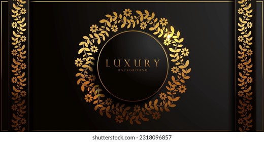gold black luxury circle bunch of flowers background, mandala golden, artwork for royal card, banner, mockup design, boutique website template.