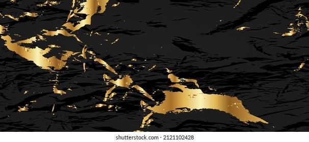 Gold and black marble vector background, abstract luxury stone texture, modern foil effect. Grungy dark surface, wavy glitter illustration, minimalistic elegant fresco interior. Gold marble granite