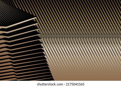 Fondo de efecto metálico negro dorado, patrón dinámico de líneas de medio tono, textura de diseño moderno vectorial.