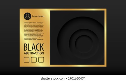 Fondo del Neomorfismo Oro y Negro. Vector círculos oscuros en estilo neomorfo y fondo dorado para el diseño de texto.