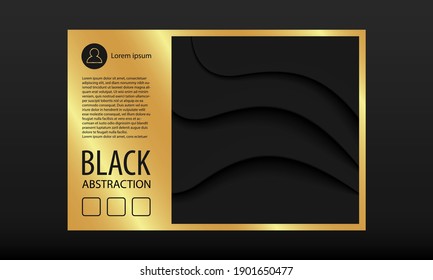 Fondo del Neomorfismo Oro y Negro. Vector ondas aleatorias oscuras en estilo neomorfo y fondo dorado para el diseño de texto.