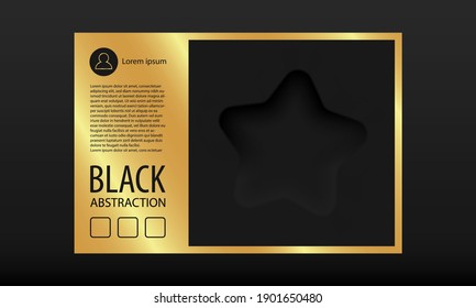 Fondo del Neomorfismo Oro y Negro. Forma de logro de estrella oscura vectorial en estilo neomorfo y fondo dorado para el diseño de texto.