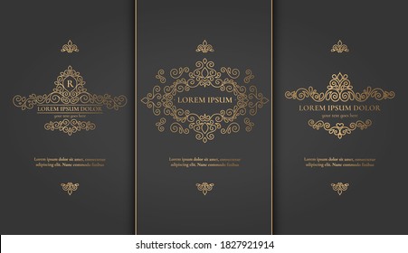 Gold and black packaging for luxury products. Vintage vector ornament template. Elegant, classic elements. Great for food, drink and other package types. Can be used for background and wallpaper.