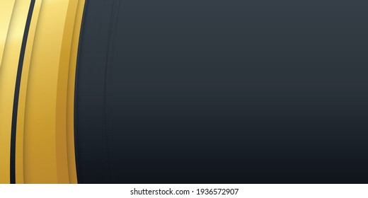 Diseño de pancartas abstracto con ondas de papel negro dorado. Elegante fondo vectorial ondulado