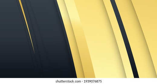 Gold black paper waves abstract banner design. Elegant wavy vector background