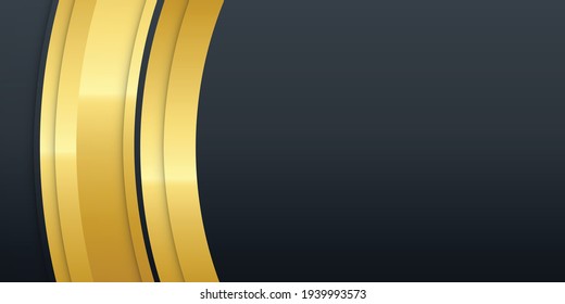 Gold black paper waves abstract banner design. Elegant wavy vector background