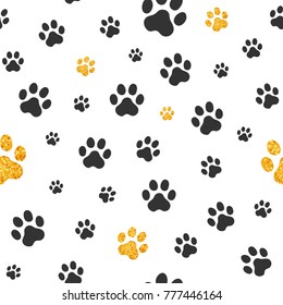 Gold And Black Pawprint Seamless Repeating Background