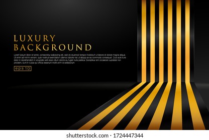 Gold and black perspective stripes on dark abstract background with copy space. Luxurious and elegant concept. You can use for banners, web, brochure, ad, poster, etc. cover book. Vector illustration.