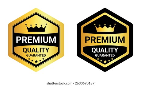 gold and black premium quality badge with crown icon and guaranteed label for branding or product tag	