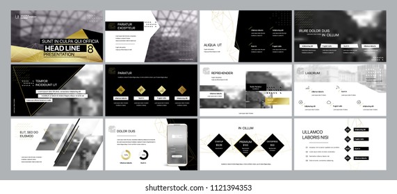 Gold black presentation templates elements on a white background. Vector infographics. Use in Presentation, flyer and leaflet, corporate report, marketing, advertising, annual report, banner.