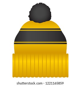 Gold and Black Puff Ball Stocking Cap Beanie Hat Vector Icon Illustration