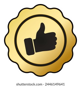 Gold and Black Recommended isolated stamp, logo, sticker with Thumb Up icon vector illustration