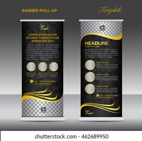 Gold And Black Roll Up Banner  Template, Polygon Background