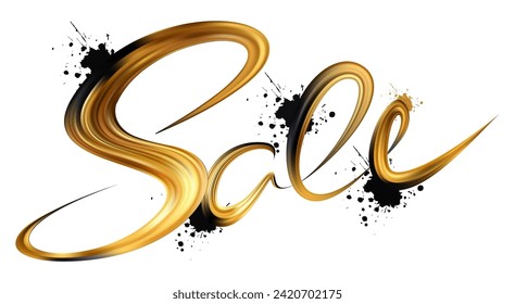 Gold Black sale brushstrokes lettering. Hand drawing letter for banners, posters, flyers. Vector illustration eps10 isolated on white background.