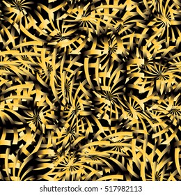 Gold and black seamless pattern.Modern 3d background. Abstract floral design. Vector endless luxury texture.Flowers stylish elegance ornaments.