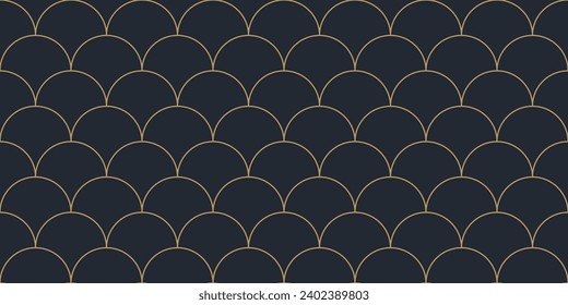 Gold and Black Seamless Scale Pattern. Classic Ornament Background Repeat. Decorative Fish, Dragon, Snake Skin Backdrop.