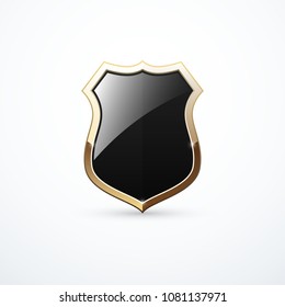 Gold and black shield icon. Vector illustration