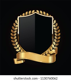 Gold and black shield with gold laurels