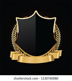 Gold and black shield with gold laurels