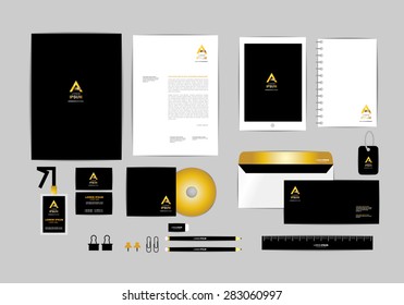 Gold, Black And Silver Corporate Identity Template For Your Business Includes CD Cover, Business Card, Folder, Ruler, Envelope And Letter Head Designs 5