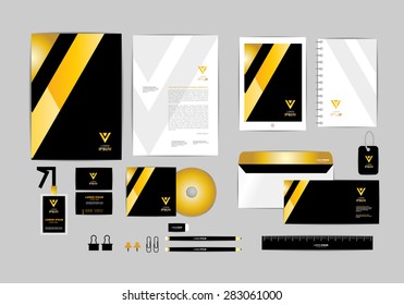gold, black and silver corporate identity template for your business includes CD Cover, Business Card, folder, ruler, Envelope and Letter Head Designs 4